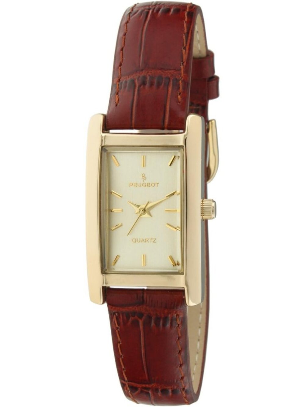 Elegant 14Kt Gold Plated Women's Watch | Rectangular Tank Case & Leather Band